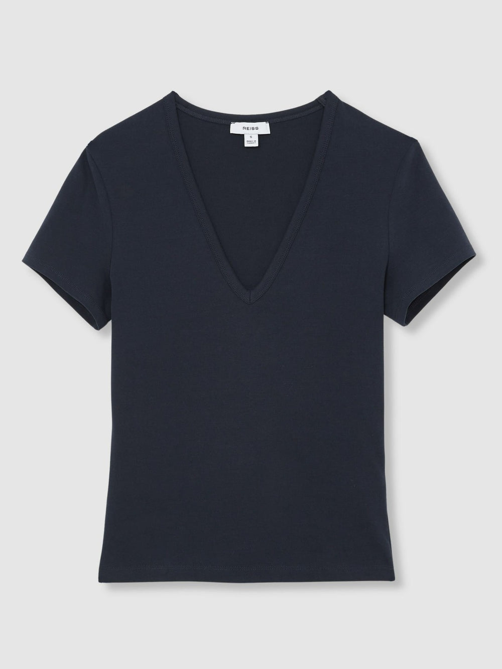 Reiss | Stretch Cotton V-Neck T-Shirt in Navy