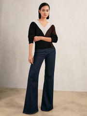 Reiss | Wool-Blend Colourblock Knit Jumper with Cashmere in Black/Burgundy/Cream