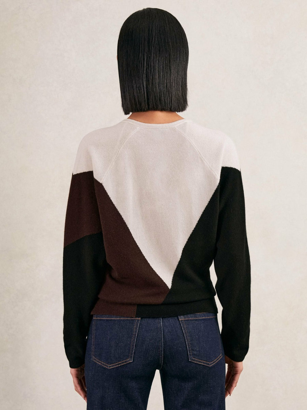 Reiss | Wool-Blend Colourblock Knit Jumper with Cashmere in Black/Burgundy/Cream