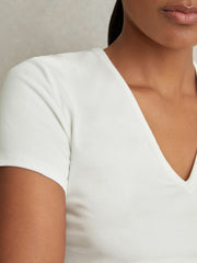 Reiss | Stretch Cotton V-Neck T-Shirt in White