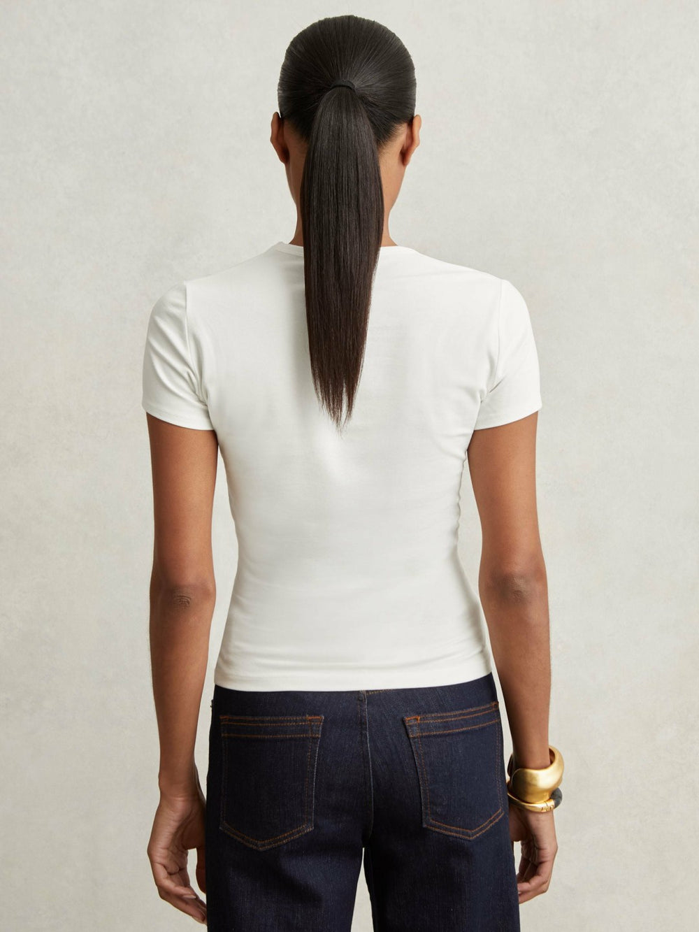 Reiss | Stretch Cotton V-Neck T-Shirt in White