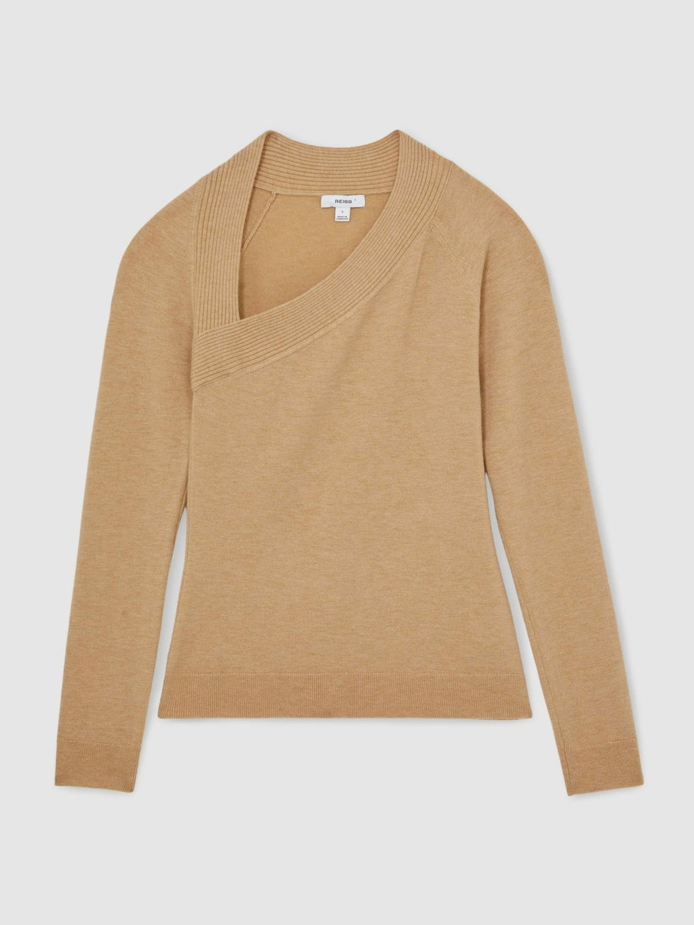 Reiss | Wool-Blend Asymmetric Knit Top in Camel