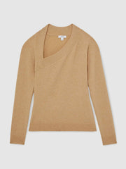 Reiss | Wool-Blend Asymmetric Knit Top in Camel