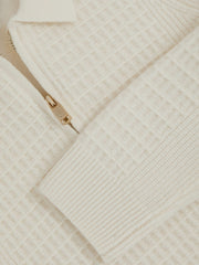 Reiss | 13-14 yrs Wool Waffle-Knit Half-Zip Polo Shirt in Off White