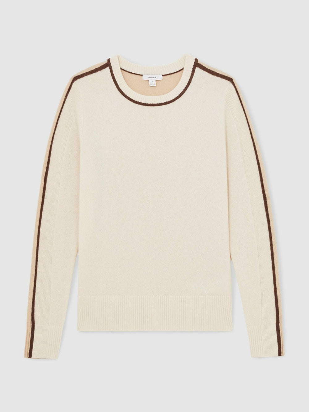Reiss | Wool-Blend Colour-Block Jumper With Cashmere in Cream/Neutral