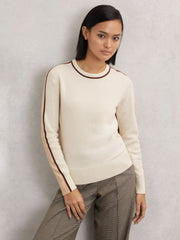Reiss | Wool-Blend Colour-Block Jumper With Cashmere in Cream/Neutral