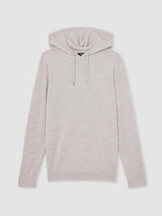 Reiss | Merino Wool Drawstring Hoodie in Wicker Brown Melange