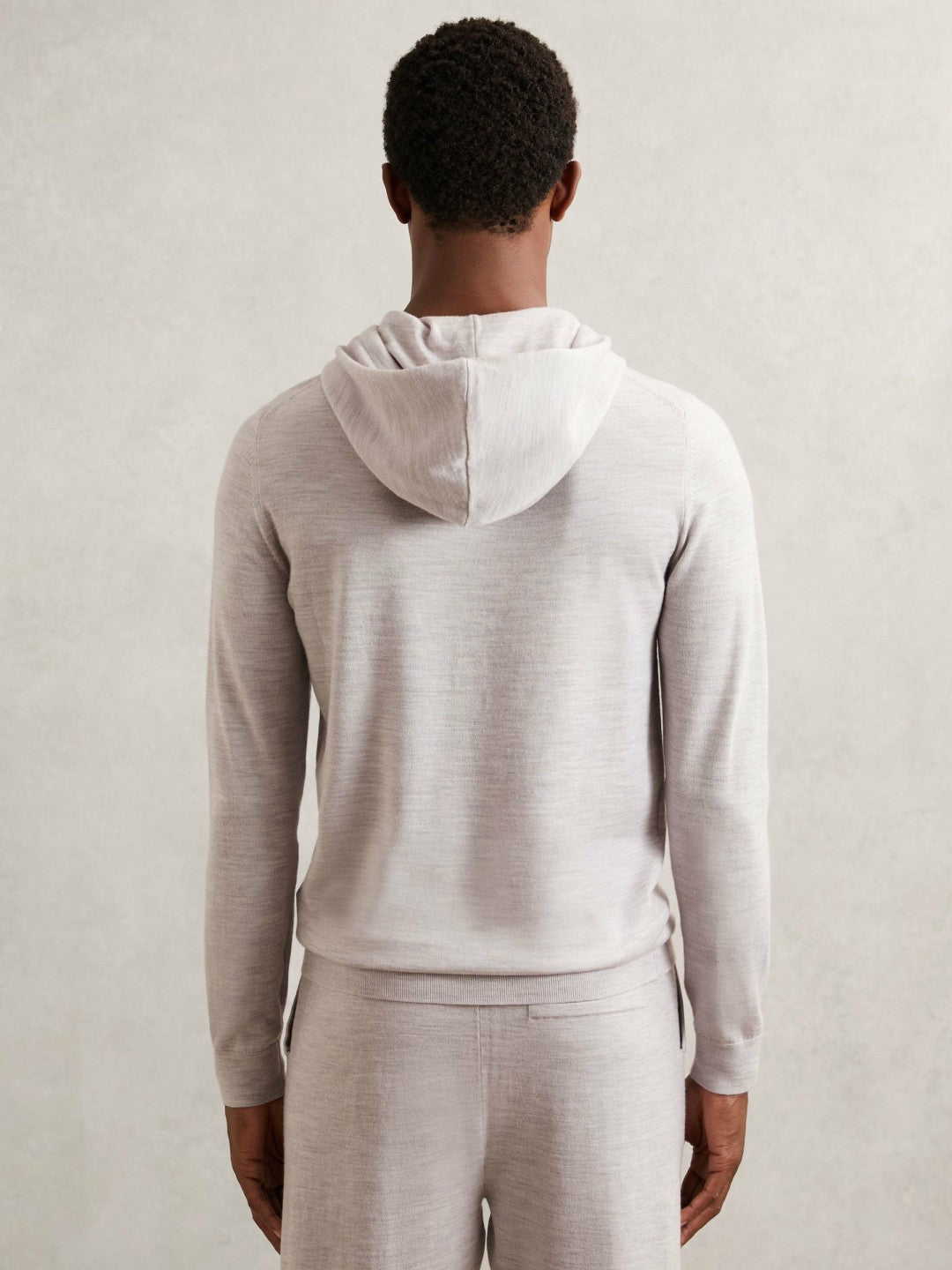 Reiss | Merino Wool Drawstring Hoodie in Wicker Brown Melange