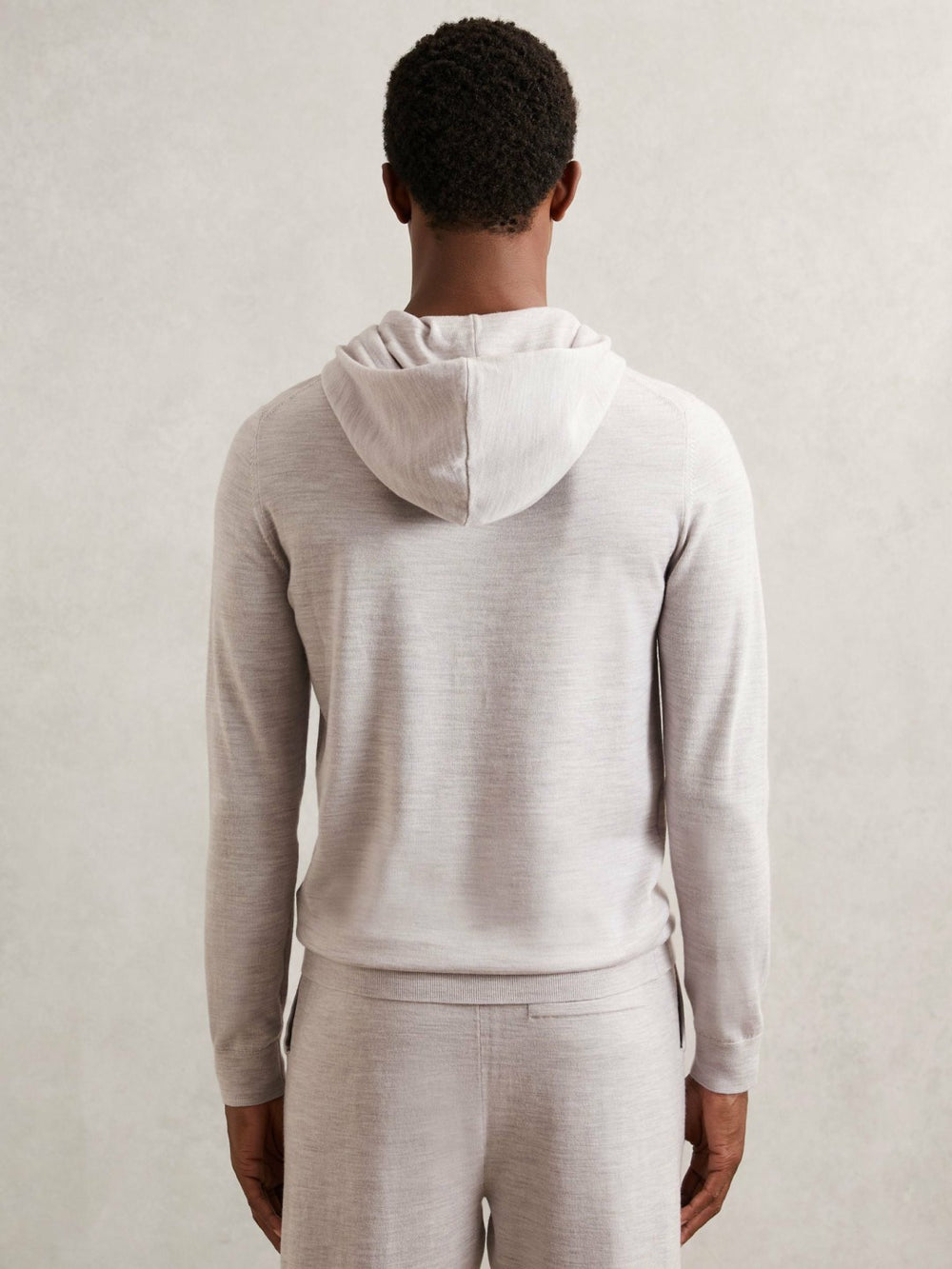 Reiss | Merino Wool Drawstring Hoodie in Wicker Brown Melange