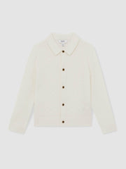 Reiss | 13-14 yrs Wool V-Stitch Button-Through Cardigan in Off White