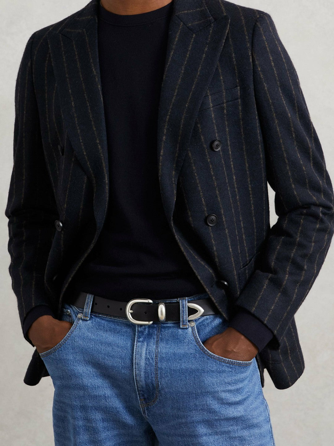 Reiss | Leather Western Belt in Black