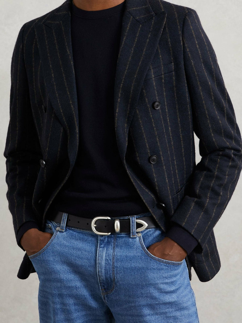 Reiss | Leather Western Belt in Black