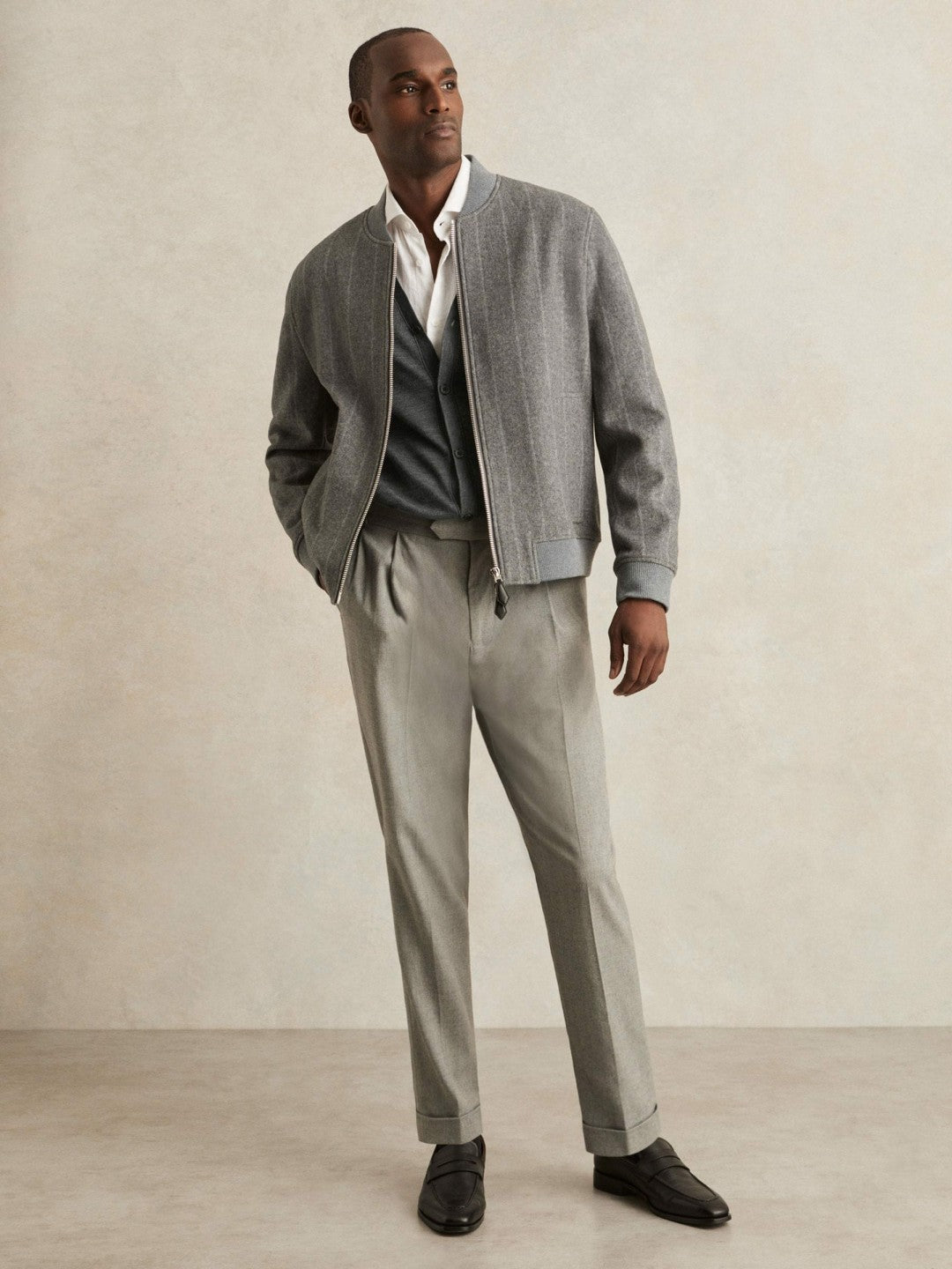 Reiss | Merino Wool Button-Through Cardigan in Derby Grey Melange