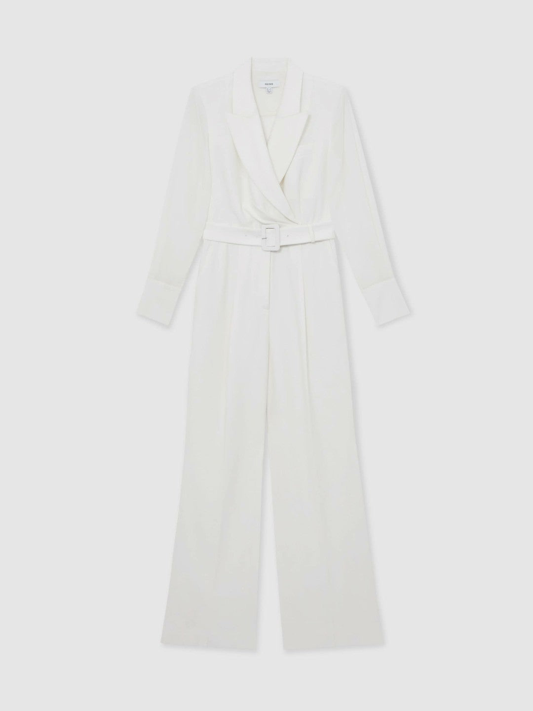 Reiss | Sheer-Sleeve Wide-Leg Tuxedo Jumpsuit in Ivory