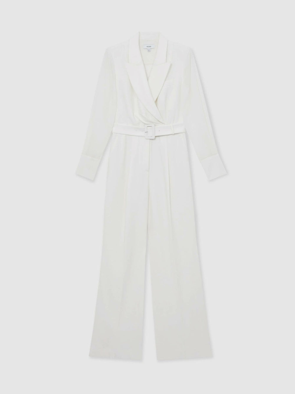 Reiss | Sheer-Sleeve Wide-Leg Tuxedo Jumpsuit in Ivory