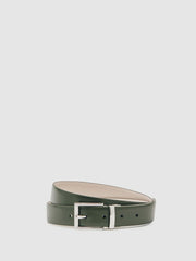 Reiss | Reversible Leather Belt in Forest Green/Off White