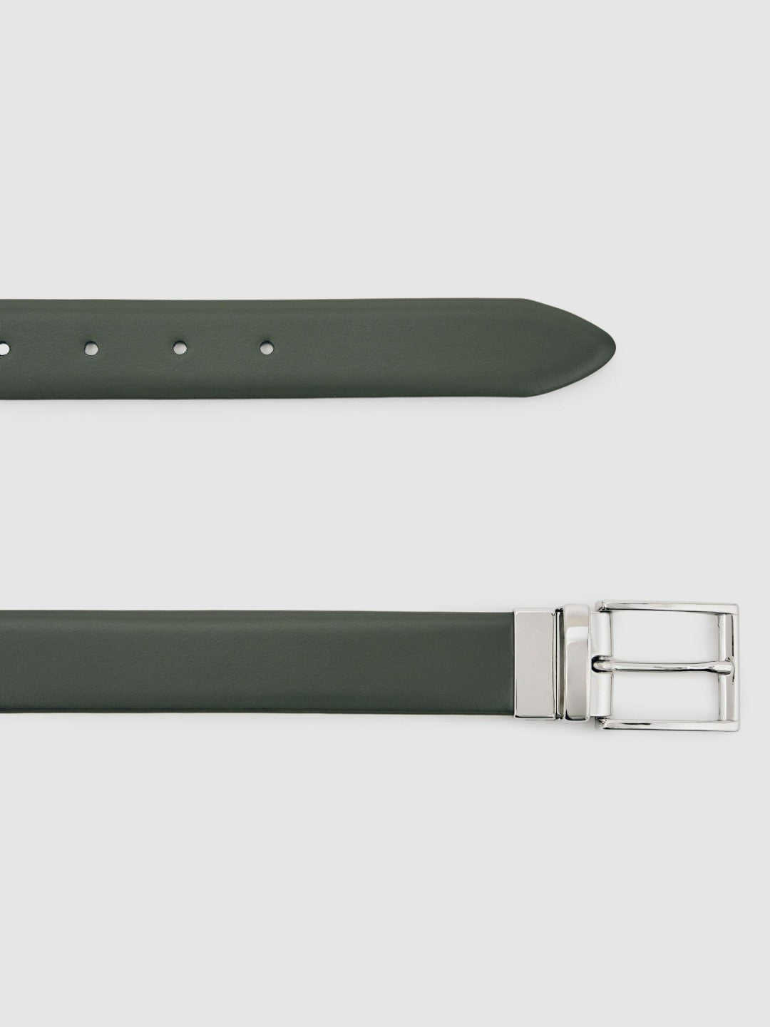Reiss | Reversible Leather Belt in Forest Green/Off White