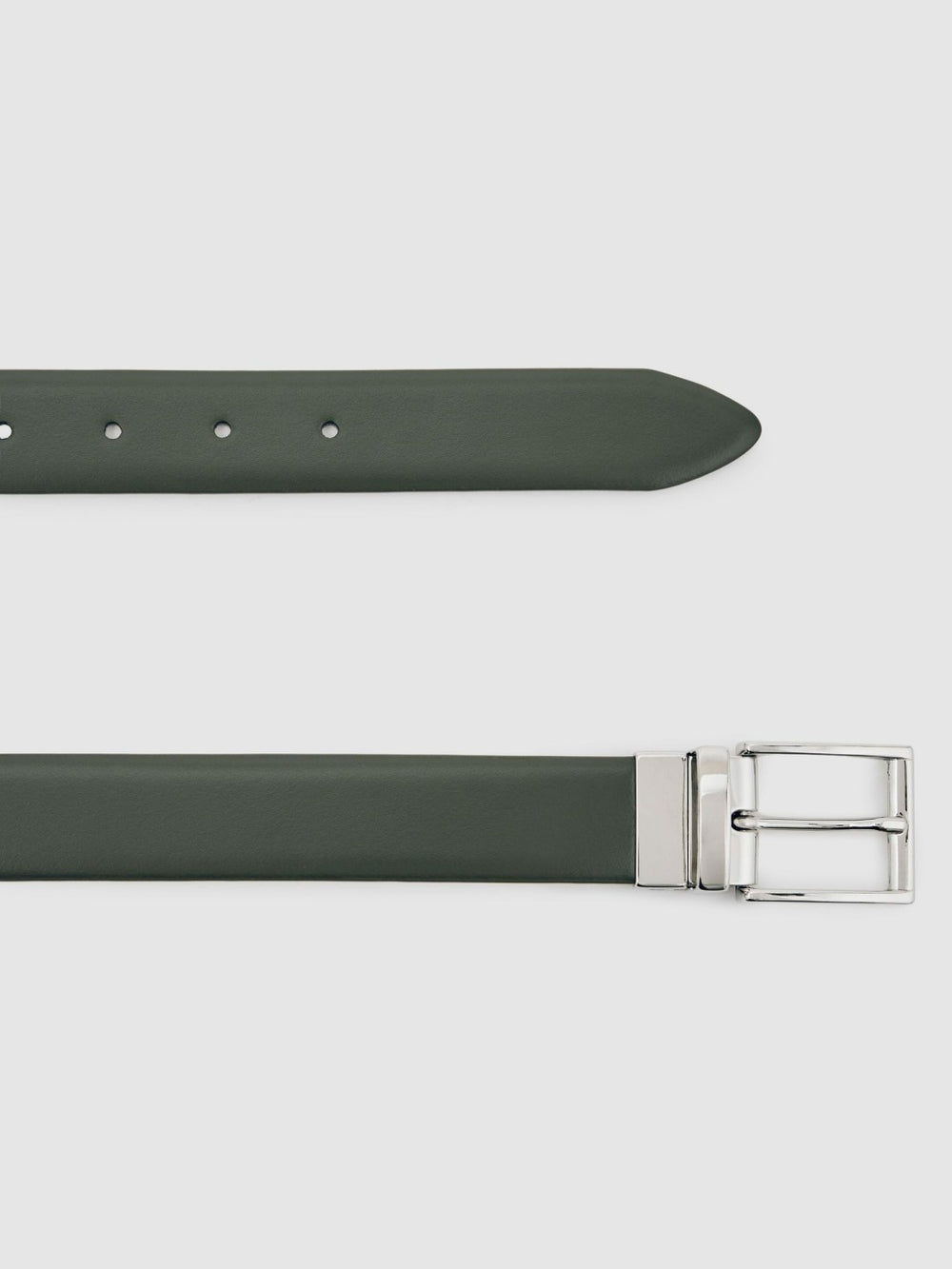Reiss | Reversible Leather Belt in Forest Green/Off White