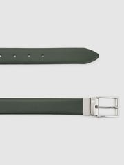 Reiss | Reversible Leather Belt in Forest Green/Off White
