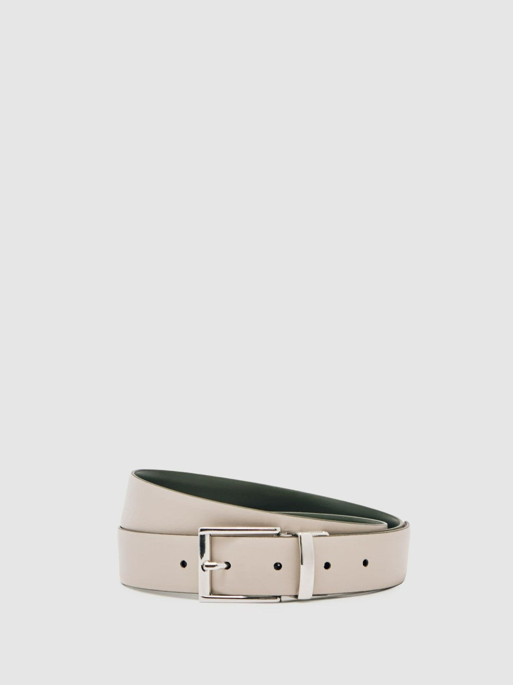 Reiss | Reversible Leather Belt in Forest Green/Off White