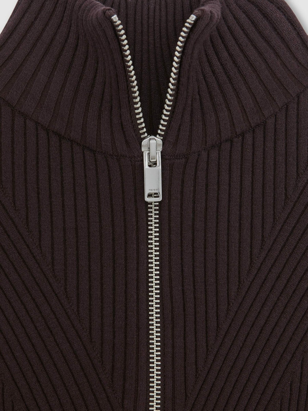 Reiss | Rib-Knit Belted Half-Zip Flippy Dress in Plum Purple