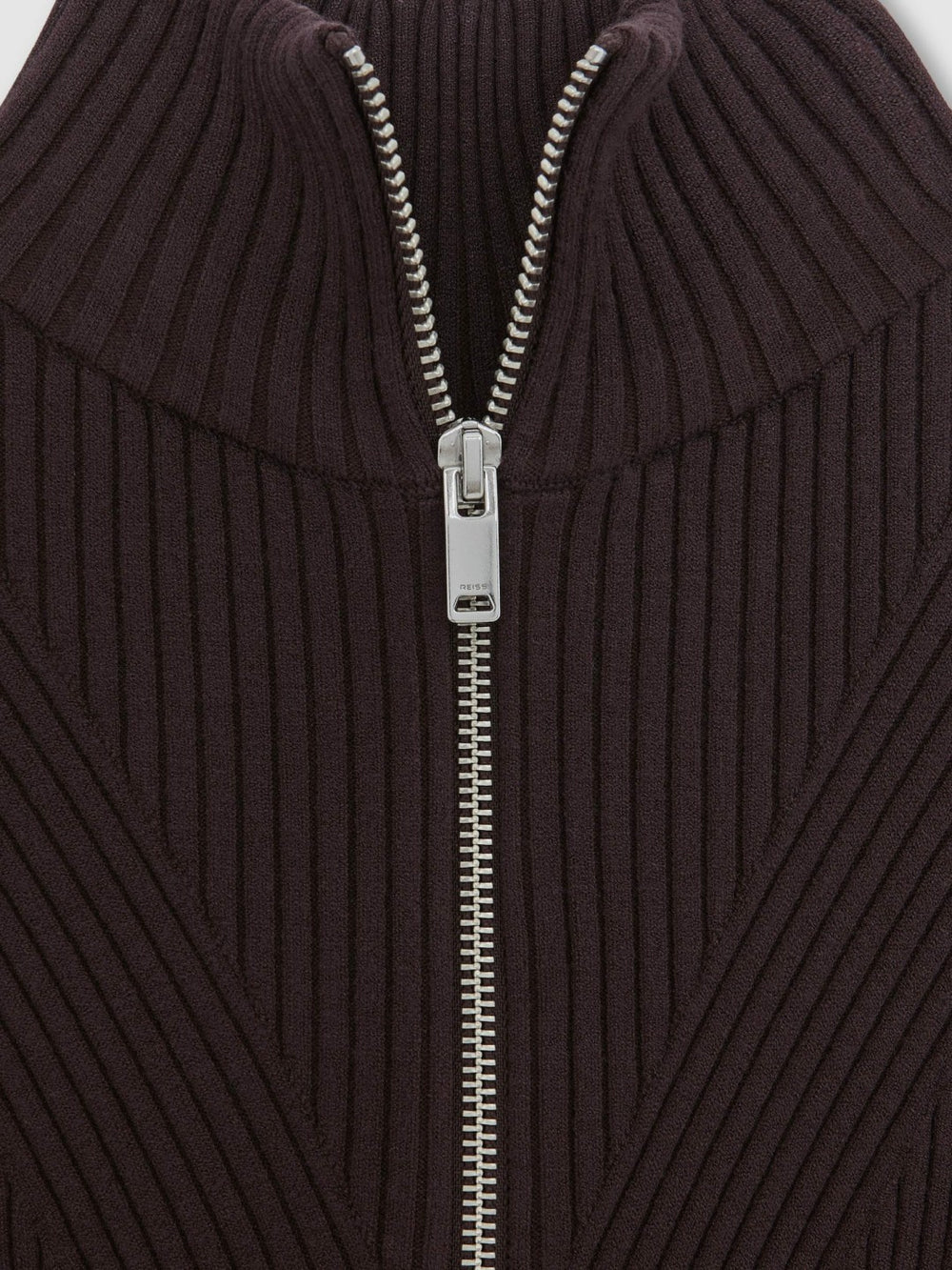 Reiss | Rib-Knit Belted Half-Zip Flippy Dress in Plum Purple