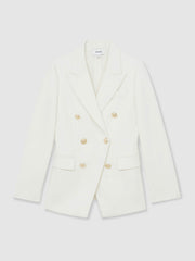 Reiss | Double-Breasted Twill Suit Blazer With Wool in White