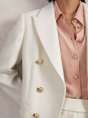 Reiss | Double-Breasted Twill Suit Blazer With Wool in White