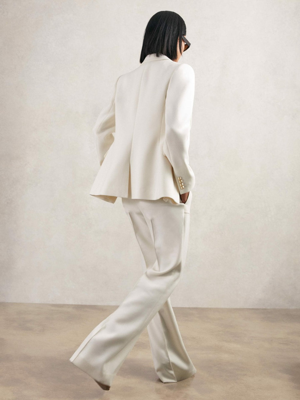 Reiss | Double-Breasted Twill Suit Blazer With Wool in White