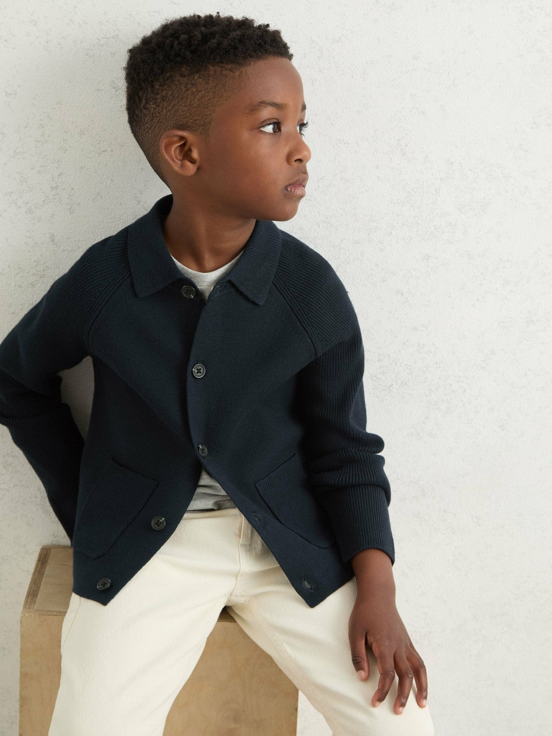 Reiss | 9-13 yrs Button-Through Knitted Cardigan in Navy
