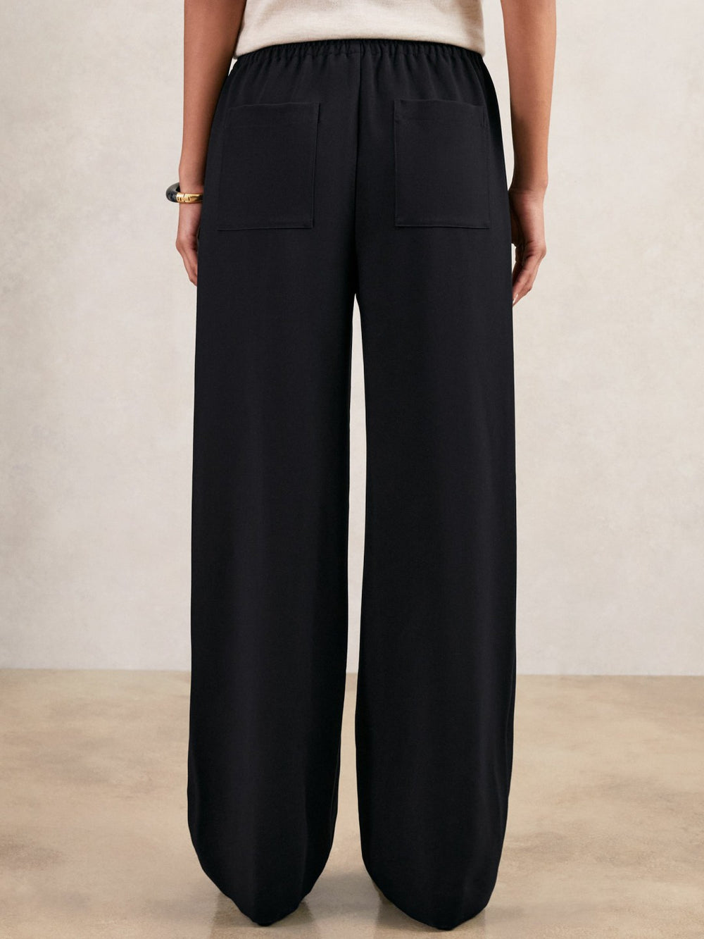 Reiss | Petite Wide Leg Elasticated Waist Trousers in Navy