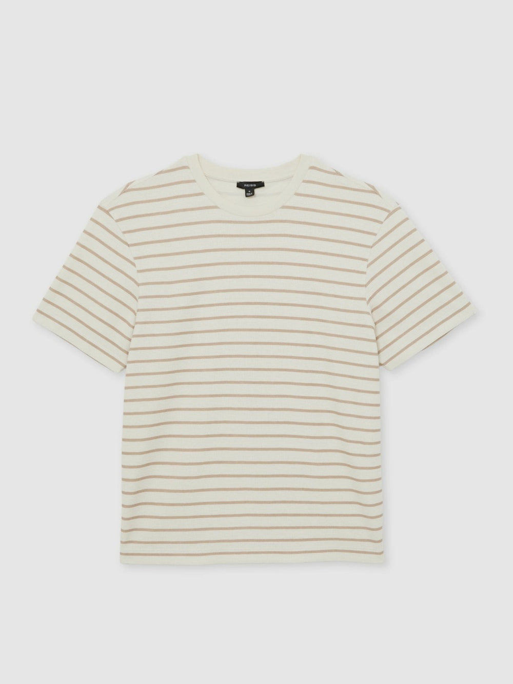 Reiss | Cotton Textured Stripe T-Shirt in Oatmeal/White