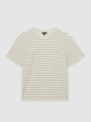 Reiss | Cotton Textured Stripe T-Shirt in Oatmeal/White