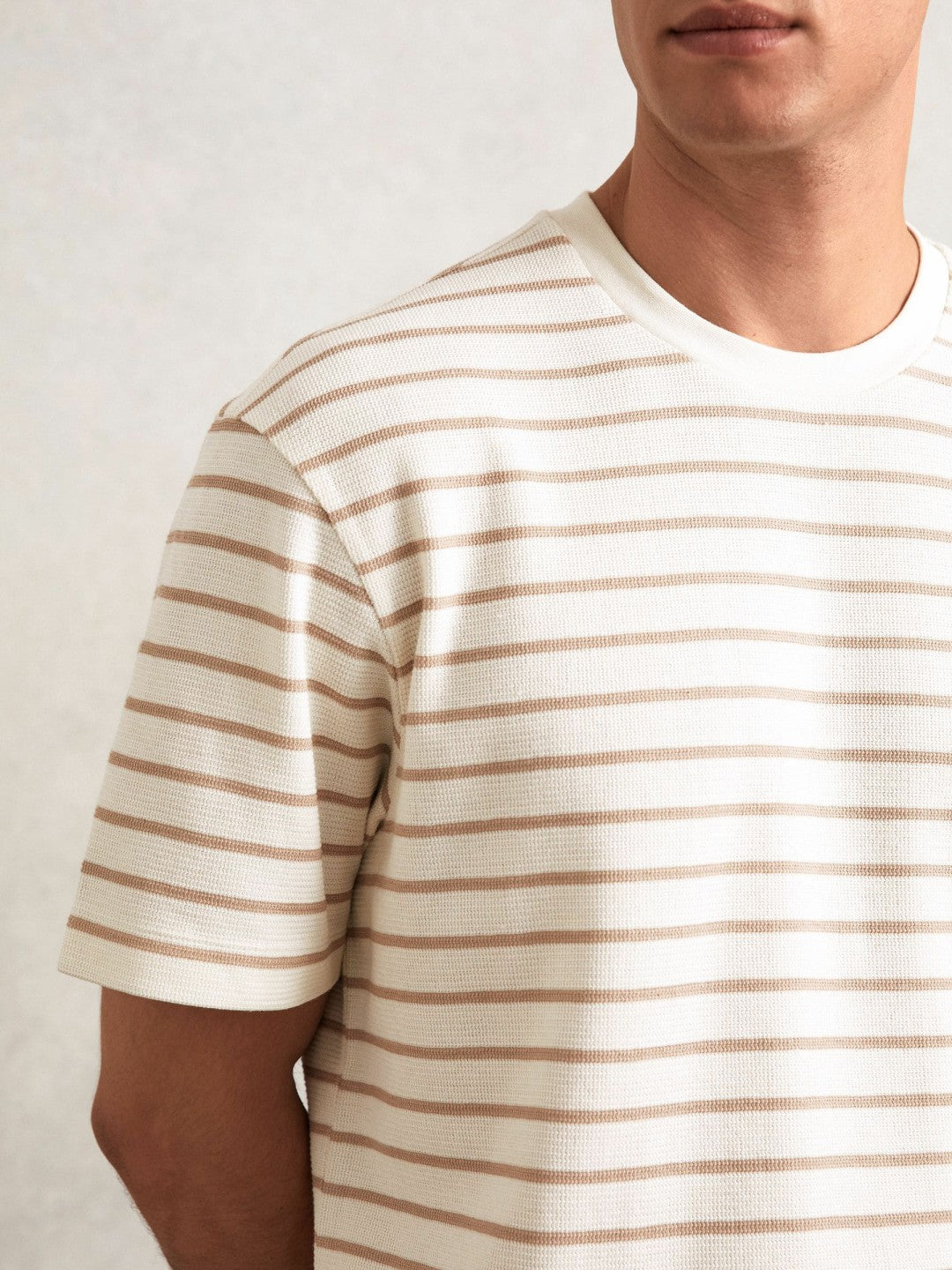 Reiss | Cotton Textured Stripe T-Shirt in Oatmeal/White