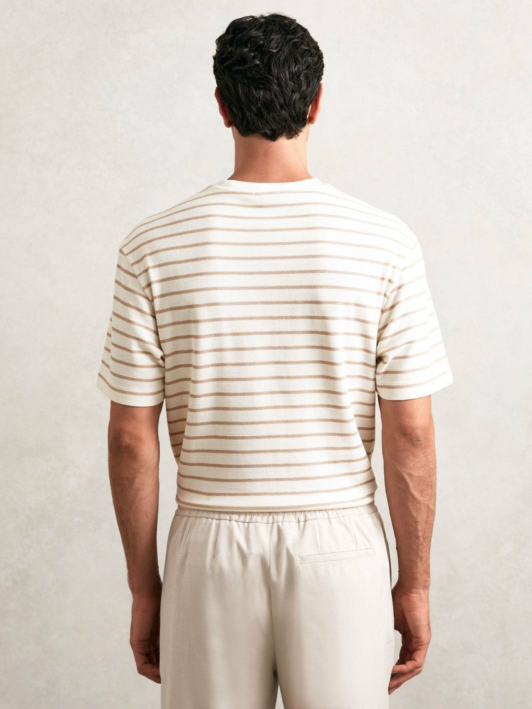 Reiss | Cotton Textured Stripe T-Shirt in Oatmeal/White