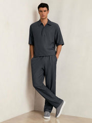 Reiss | Textured Stripe Drawstring Trousers in Petrol Blue