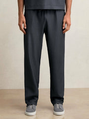 Reiss | Textured Stripe Drawstring Trousers in Petrol Blue