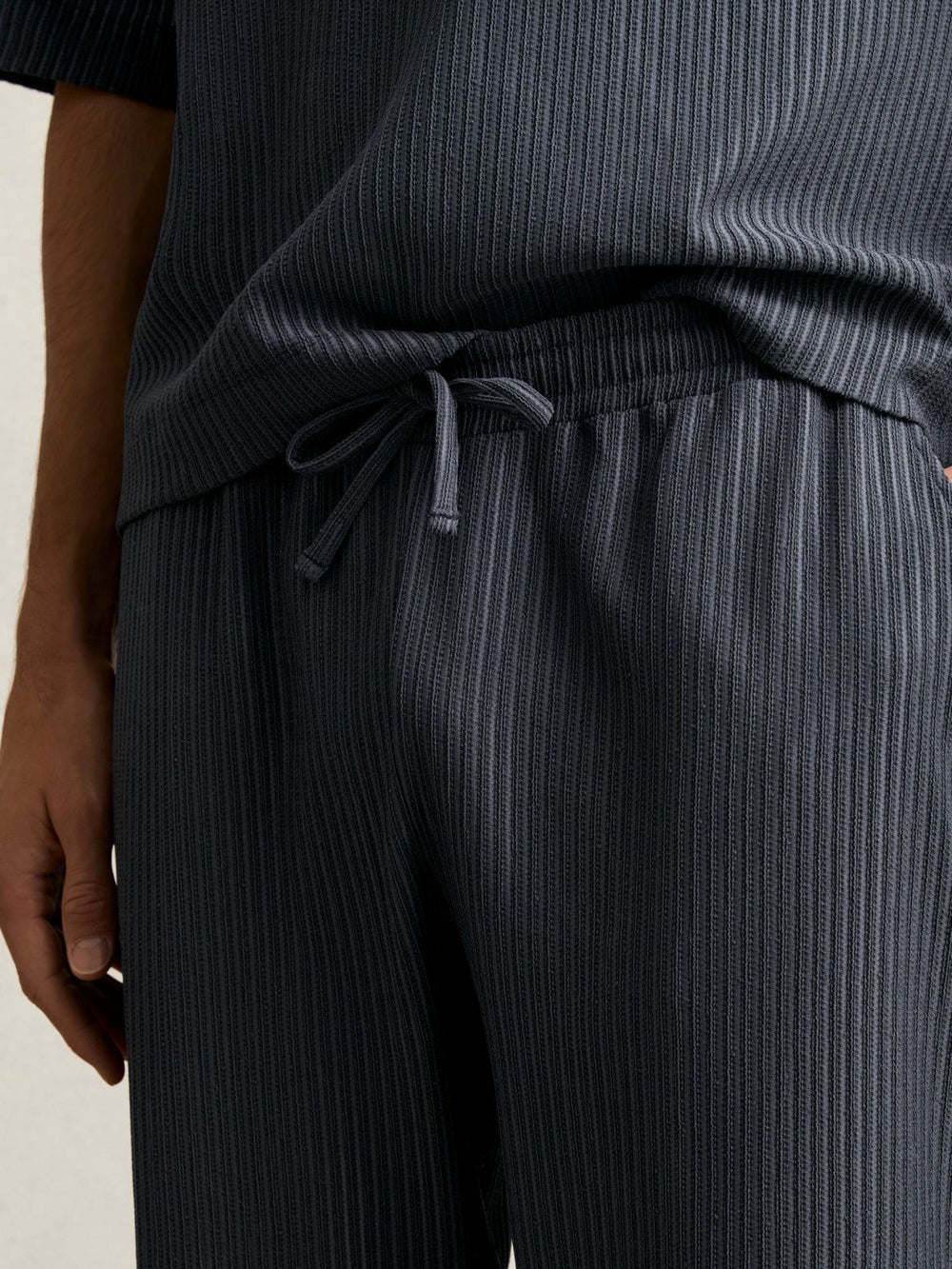 Reiss | Textured Stripe Drawstring Trousers in Petrol Blue