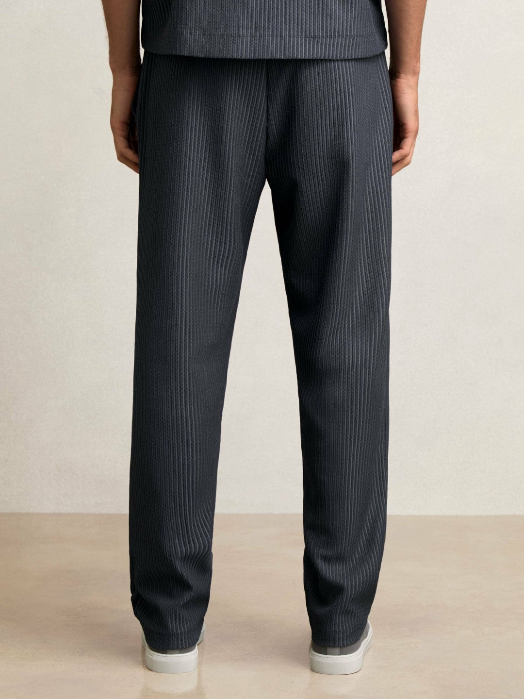 Reiss | Textured Stripe Drawstring Trousers in Petrol Blue