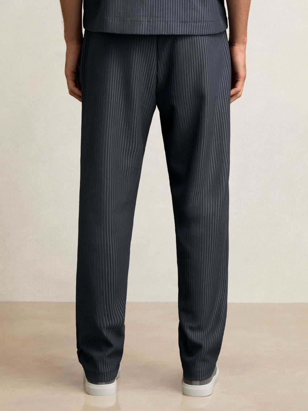 Reiss | Textured Stripe Drawstring Trousers in Petrol Blue