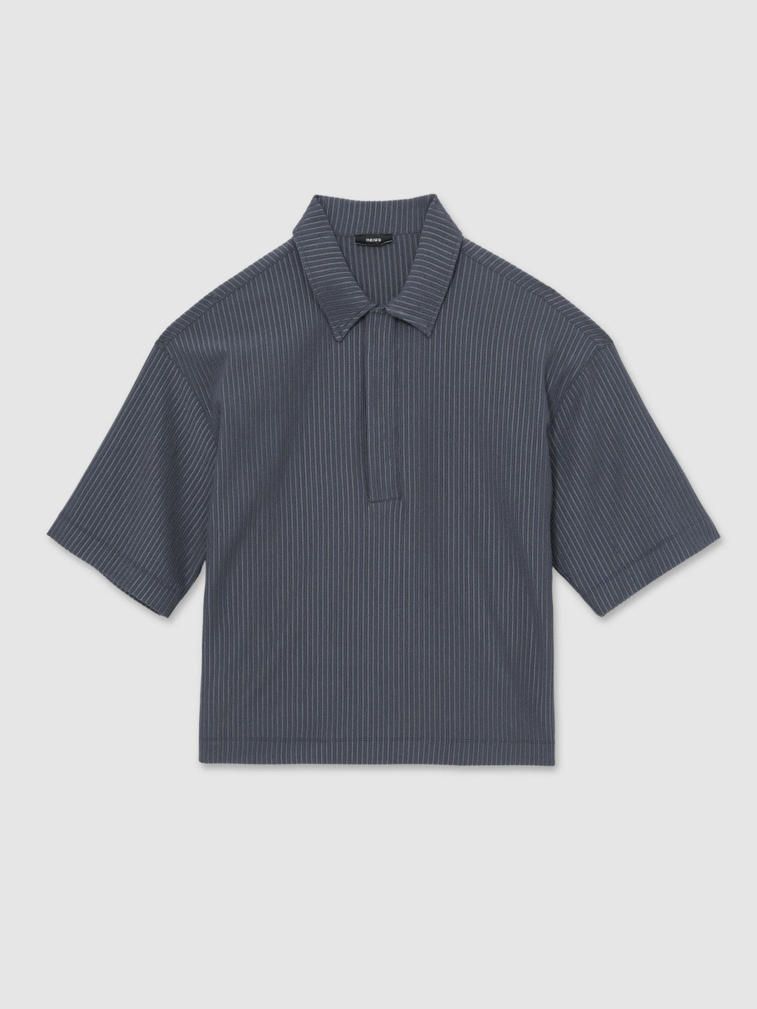 Reiss | Oversized Textured Stripe Polo Shirt in Petrol Blue