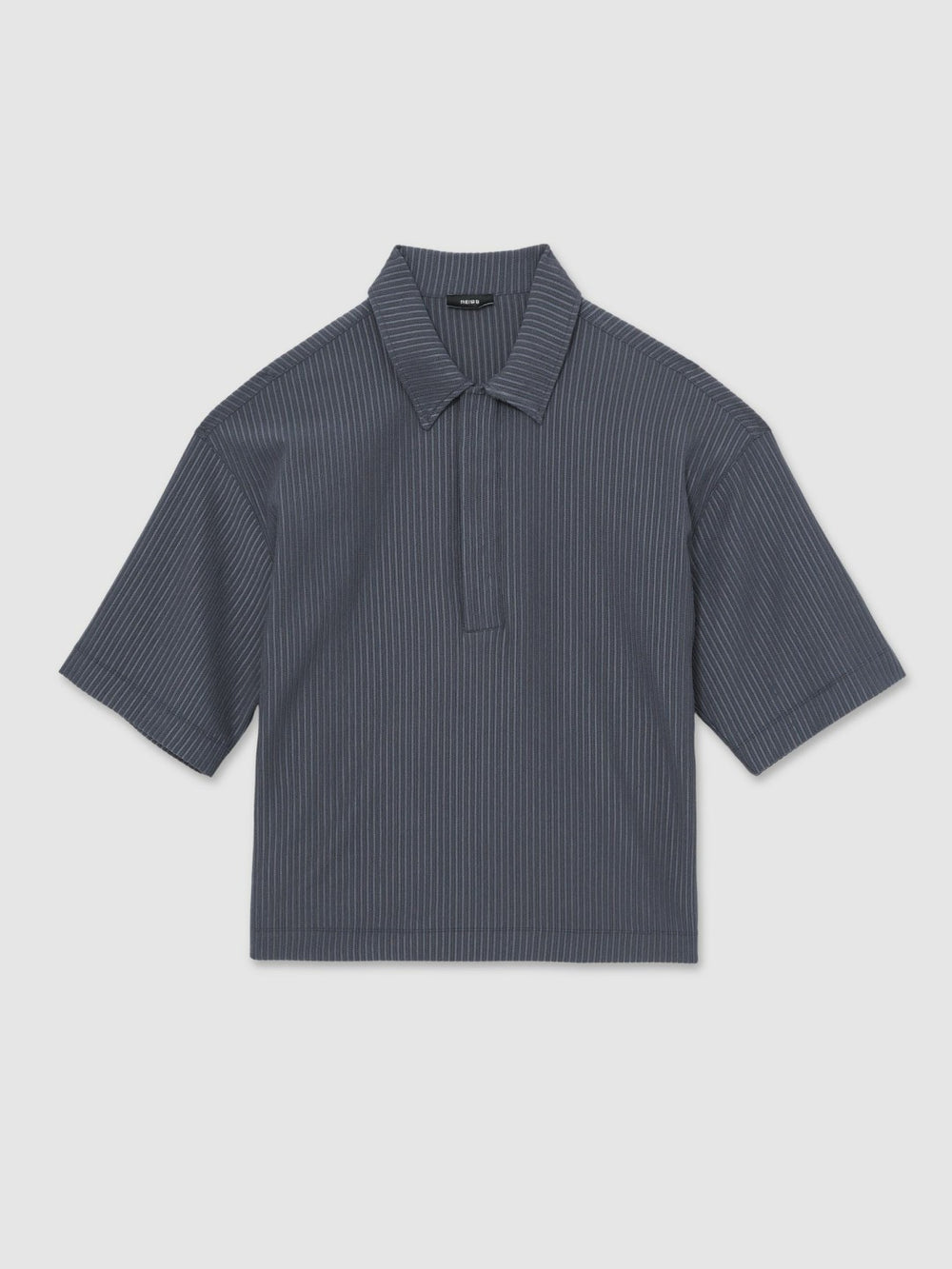 Reiss | Oversized Textured Stripe Polo Shirt in Petrol Blue