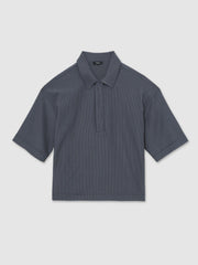 Reiss | Oversized Textured Stripe Polo Shirt in Petrol Blue