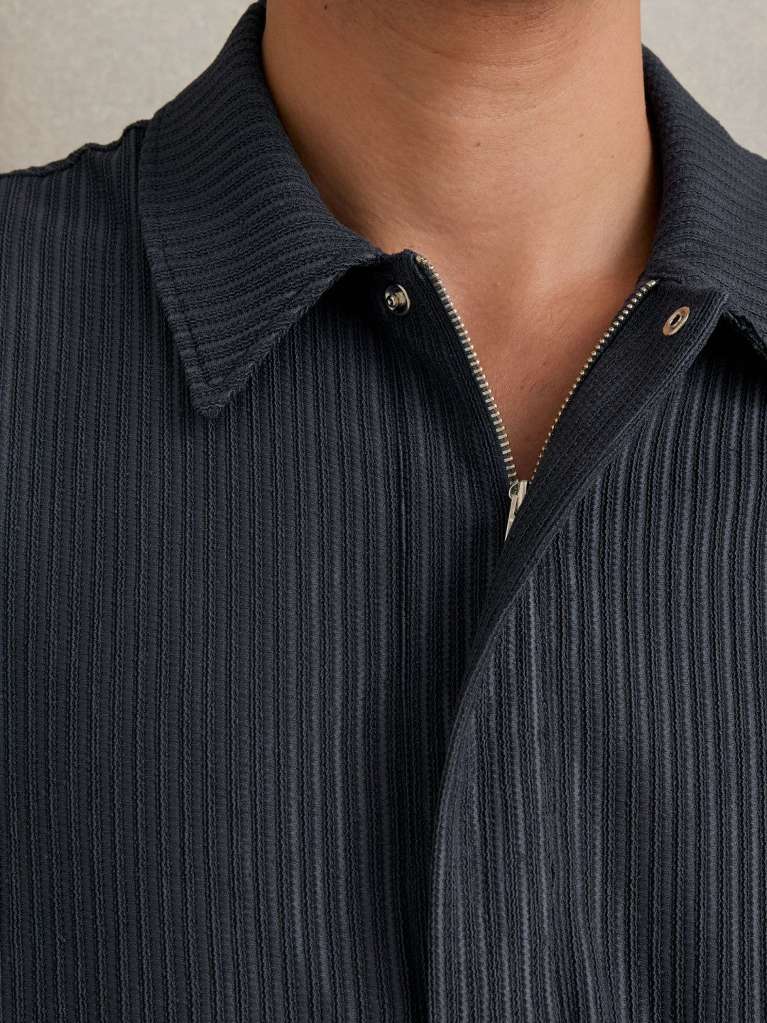 Reiss | Oversized Textured Stripe Polo Shirt in Petrol Blue