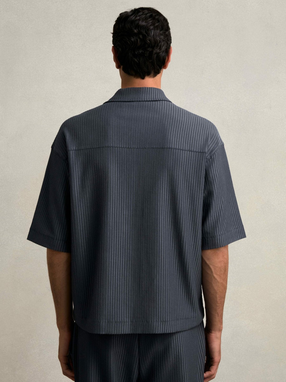 Reiss | Oversized Textured Stripe Polo Shirt in Petrol Blue