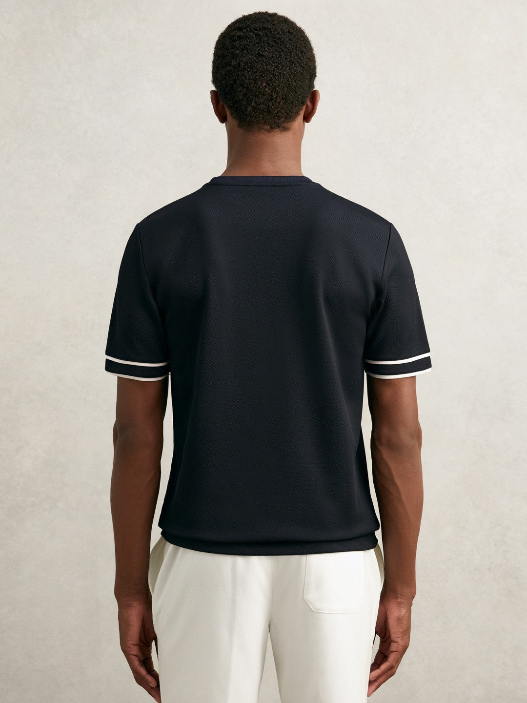Reiss | Textured Crew-Neck Tipped T-Shirt in Navy Blue