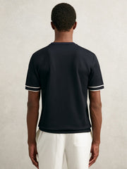 Reiss | Textured Crew-Neck Tipped T-Shirt in Navy Blue