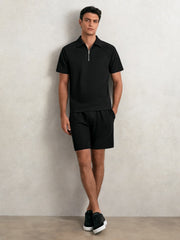 Reiss | Textured Drawstring Shorts in Black