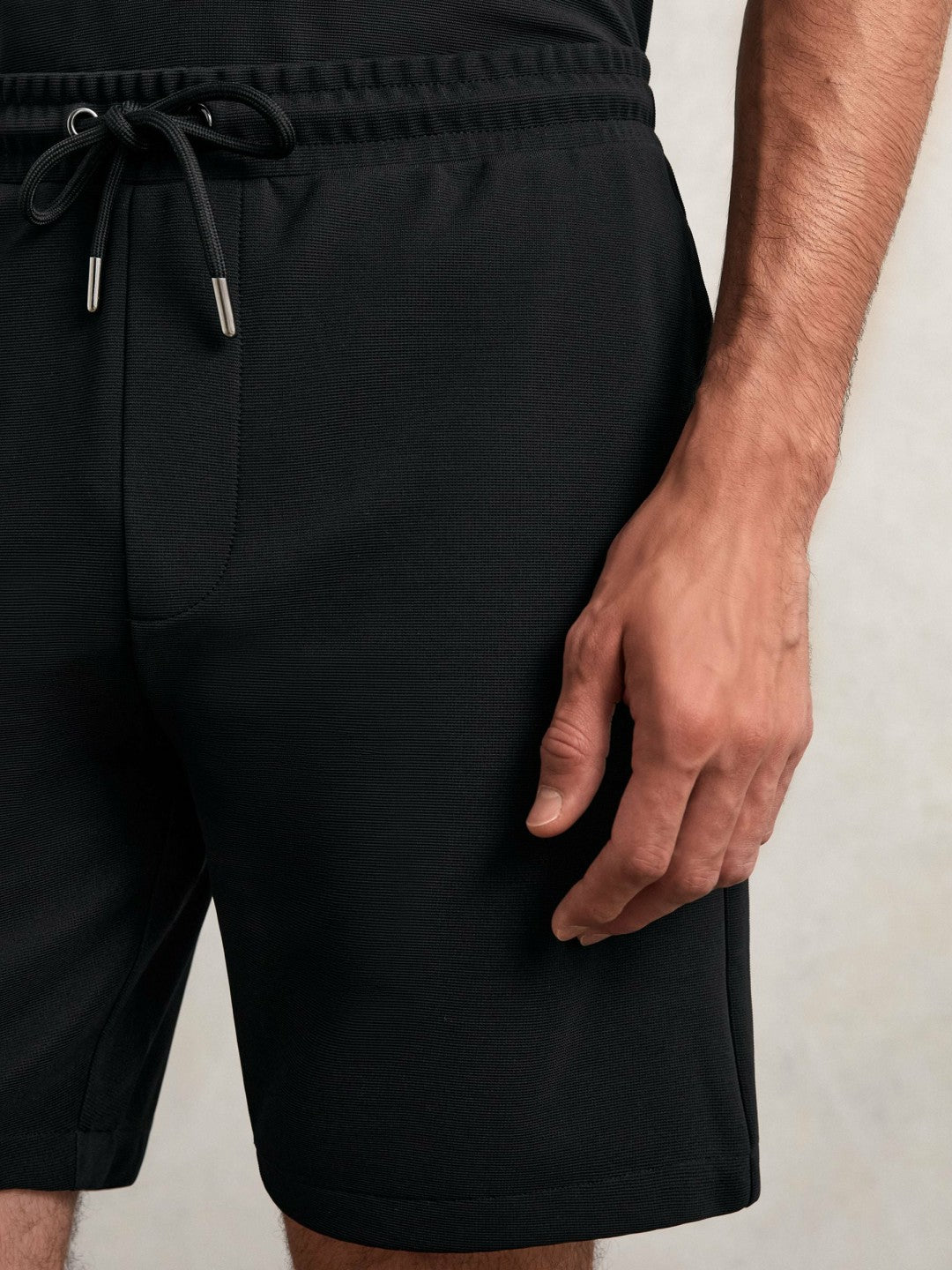 Reiss | Textured Drawstring Shorts in Black