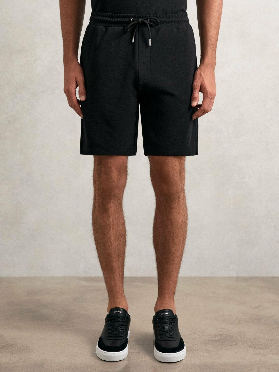 Reiss | Textured Drawstring Shorts in Black